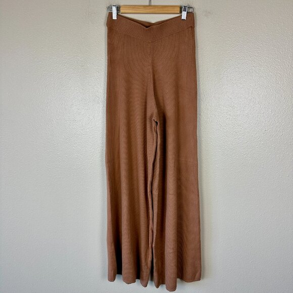 L’Agence Womens Medium Wide Leg Pants Ribbed Knit Quiet Luxury Camel Brown - Picture 3 of 4